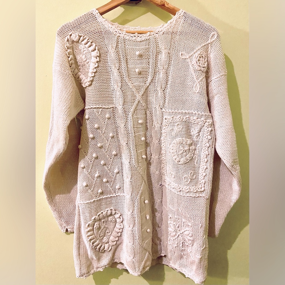 Vintage cotton / ramie sweater Aran style sweater